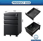 DEVAISE 3 Drawer Mobile File Cabinet with Lock, Under Desk Metal Filing Cabinet for Legal/Letter/A4 File, Fully Assembled Except Wheels, Black - Image 3